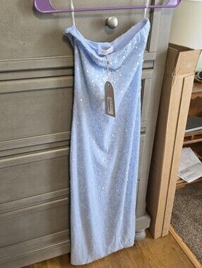 Meshki Light Blue Strapless Sequin Dress